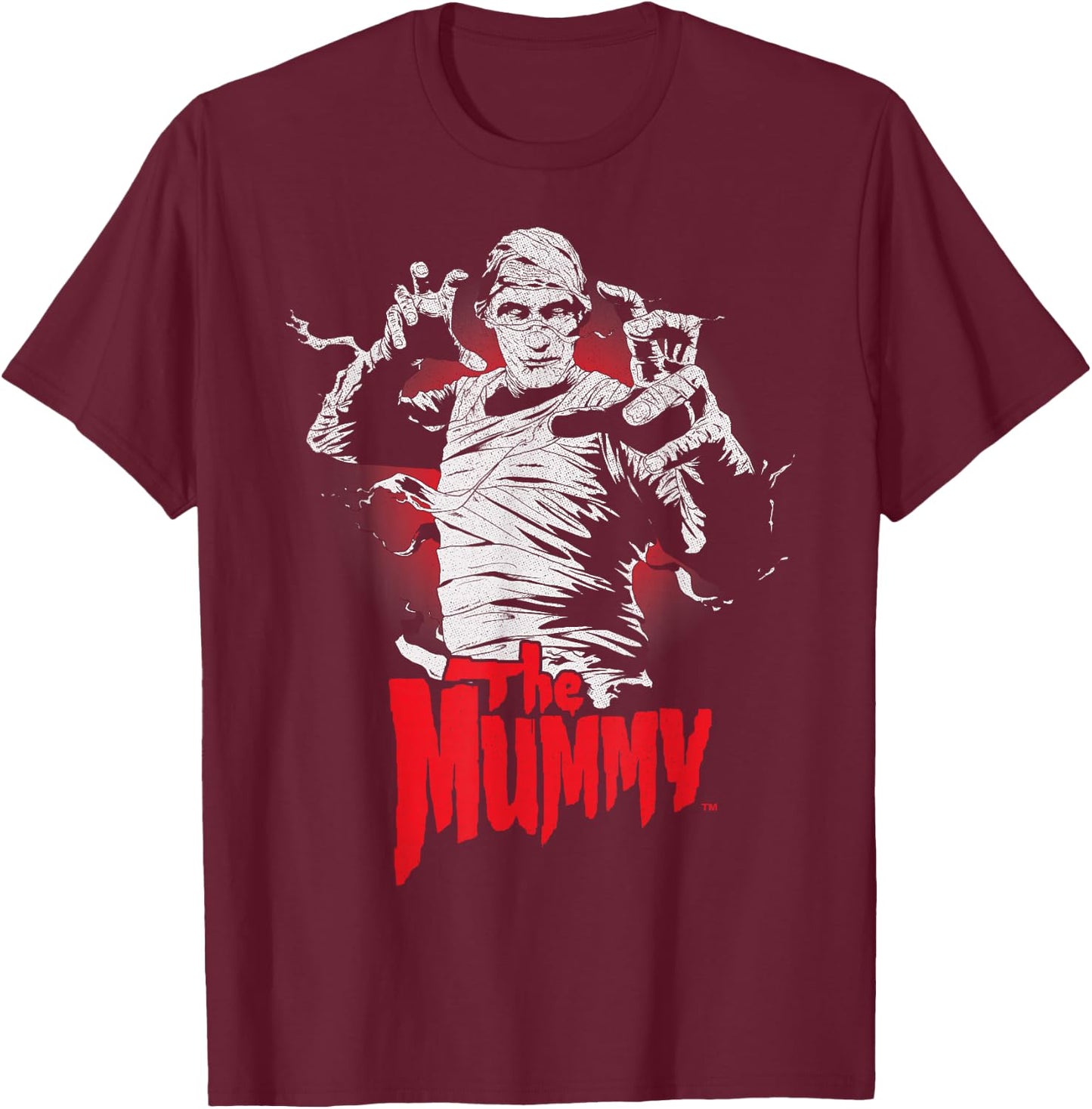 Universal Monsters Distressed The Mummy Portrait Logo T-Shirt - T-Shirt | Maroon