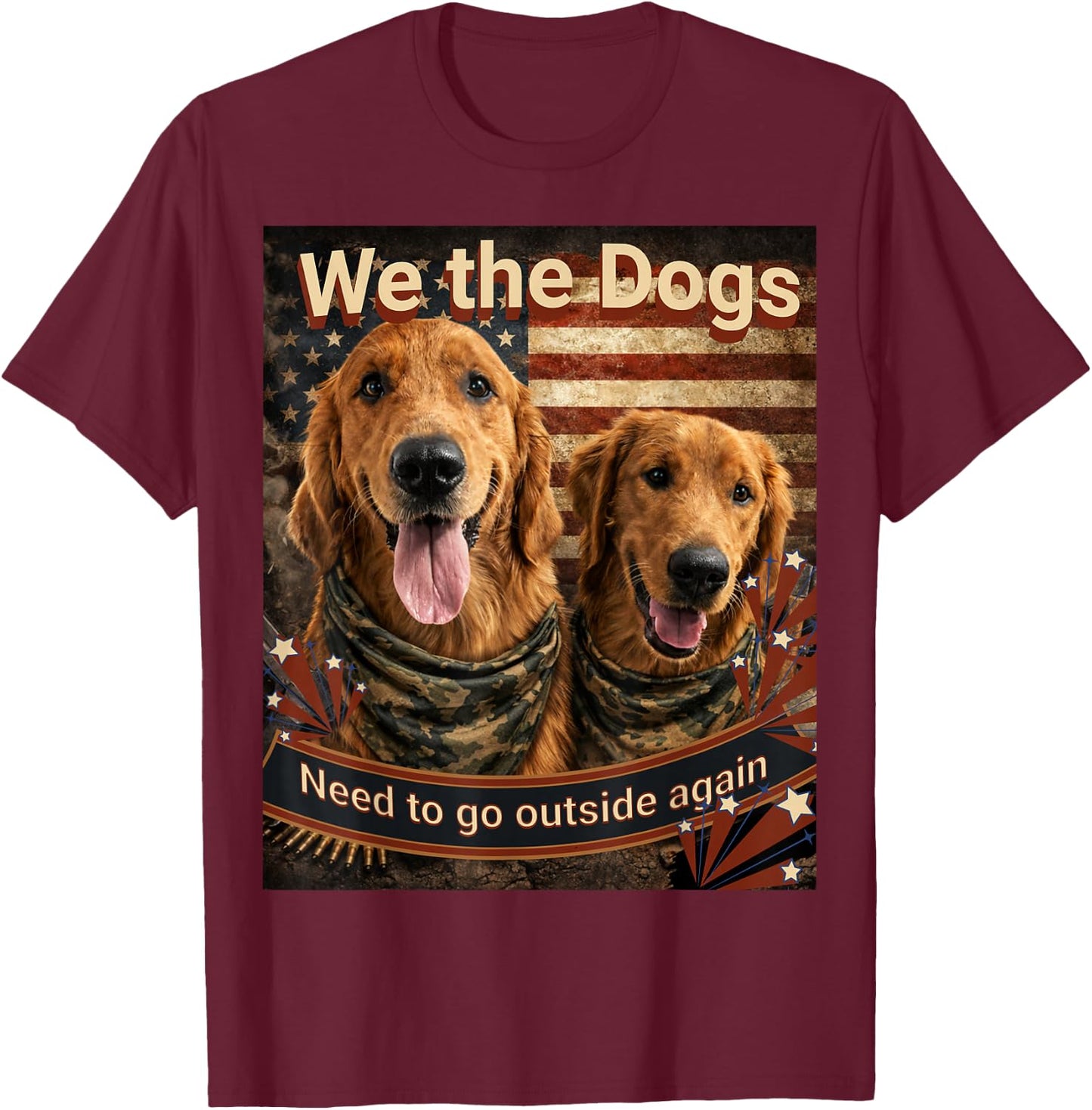 Funny Patriotic Golden Retrievers T-Shirt - T-Shirt | Maroon