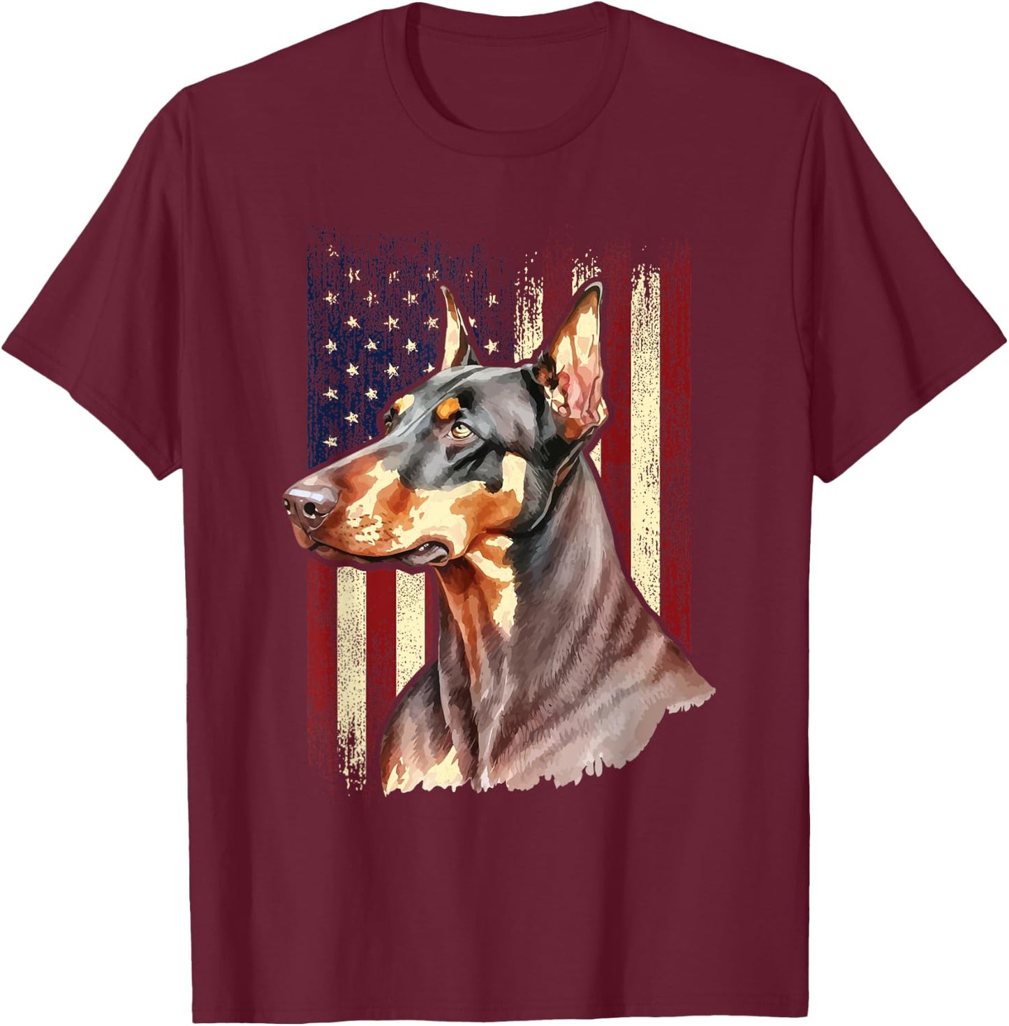 USA American Flag Doberman - Canine Pet Lover Dog Trainer T-Shirt - T-Shirt | Maroon