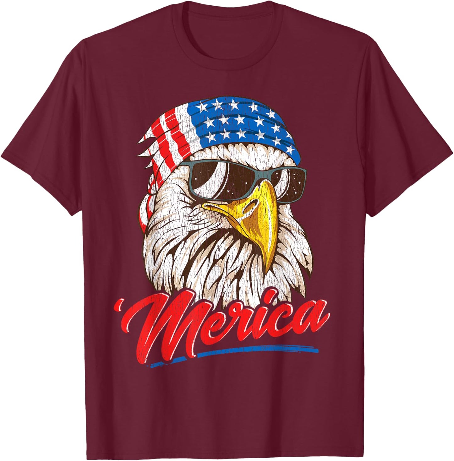 Bald Eagle Merica 80s Mullet Eagle America USA 4th of July Men T-Shirt - T-Shirt | Maroon