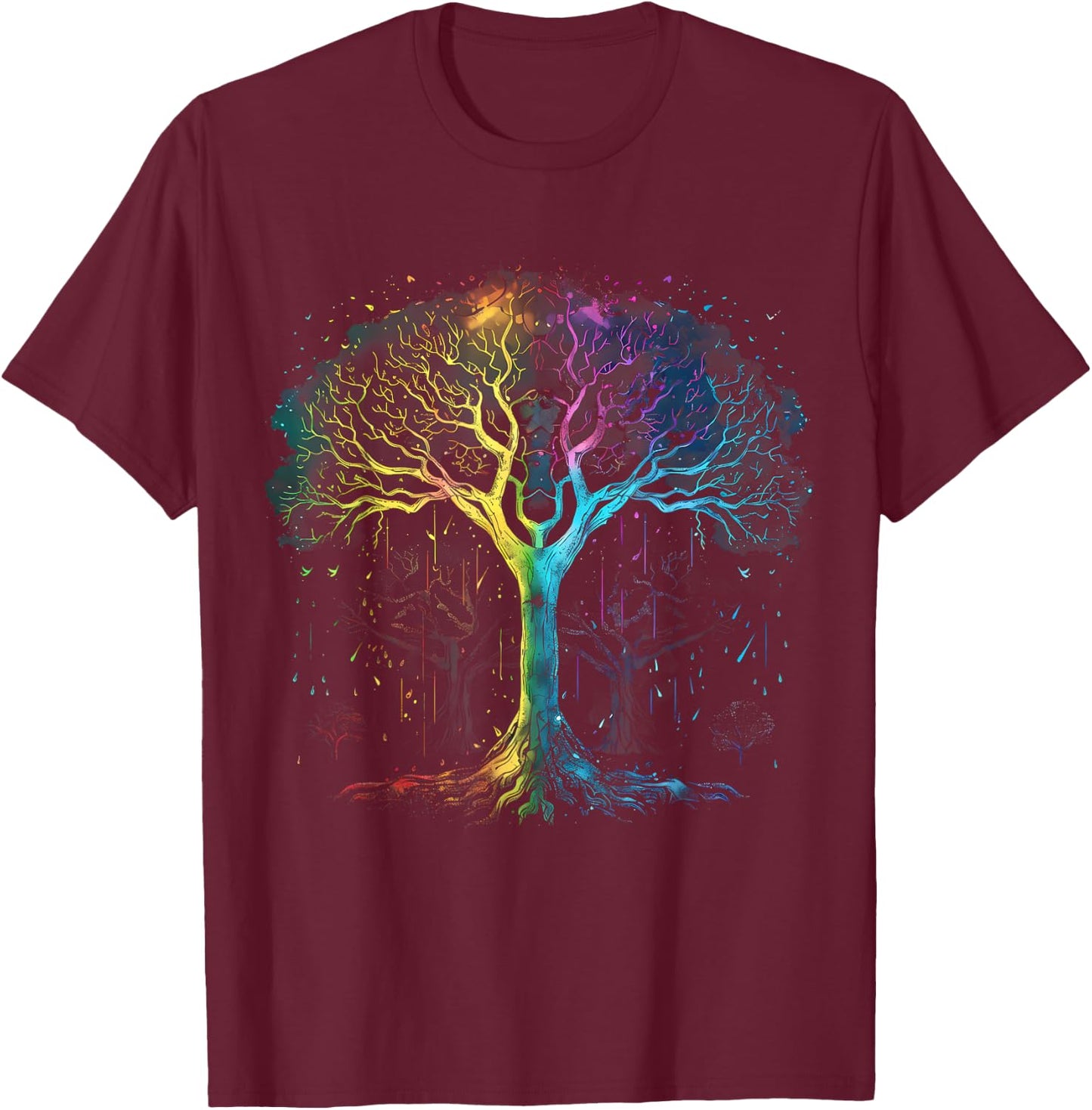 Tree of Life Yggdrasil Rainbow Tree T-Shirt - T-Shirt | Maroon