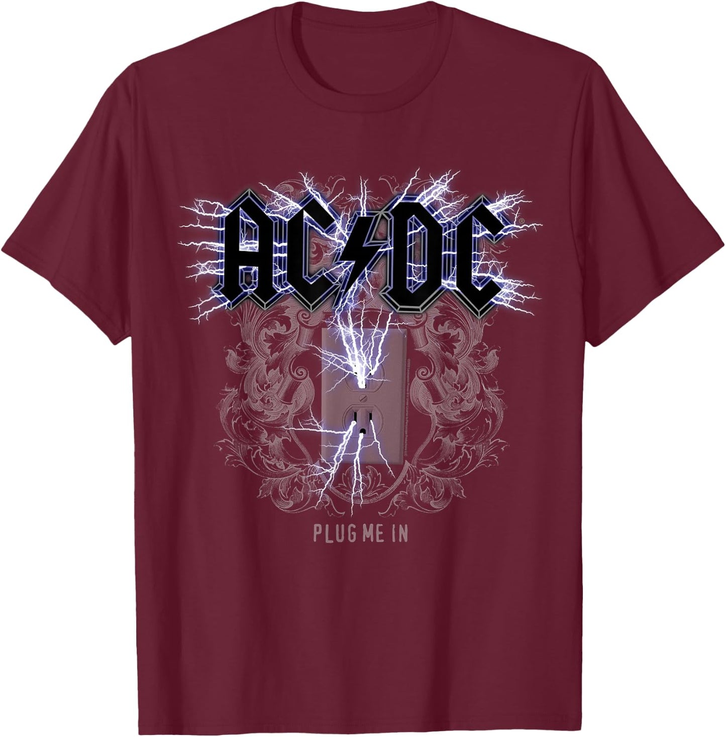 Offiziell AC/DC Plug Me In Artwork ACDC Rock T-Shirt - T-Shirt | Maroon