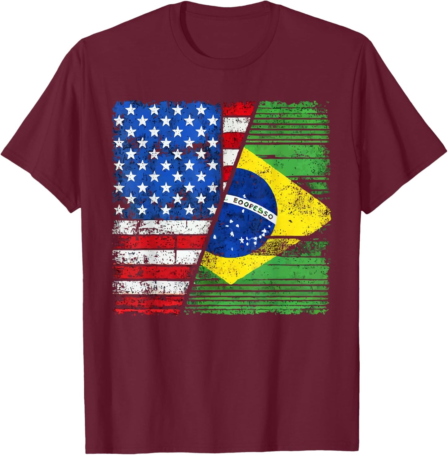 Half American Half Brazilian USA Flag Brazil America T-Shirt - T-Shirt | Maroon