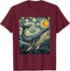 Whale Fish Van Gogh Style Starry Night Sea Graphic T-Shirt - T-Shirt | Maroon