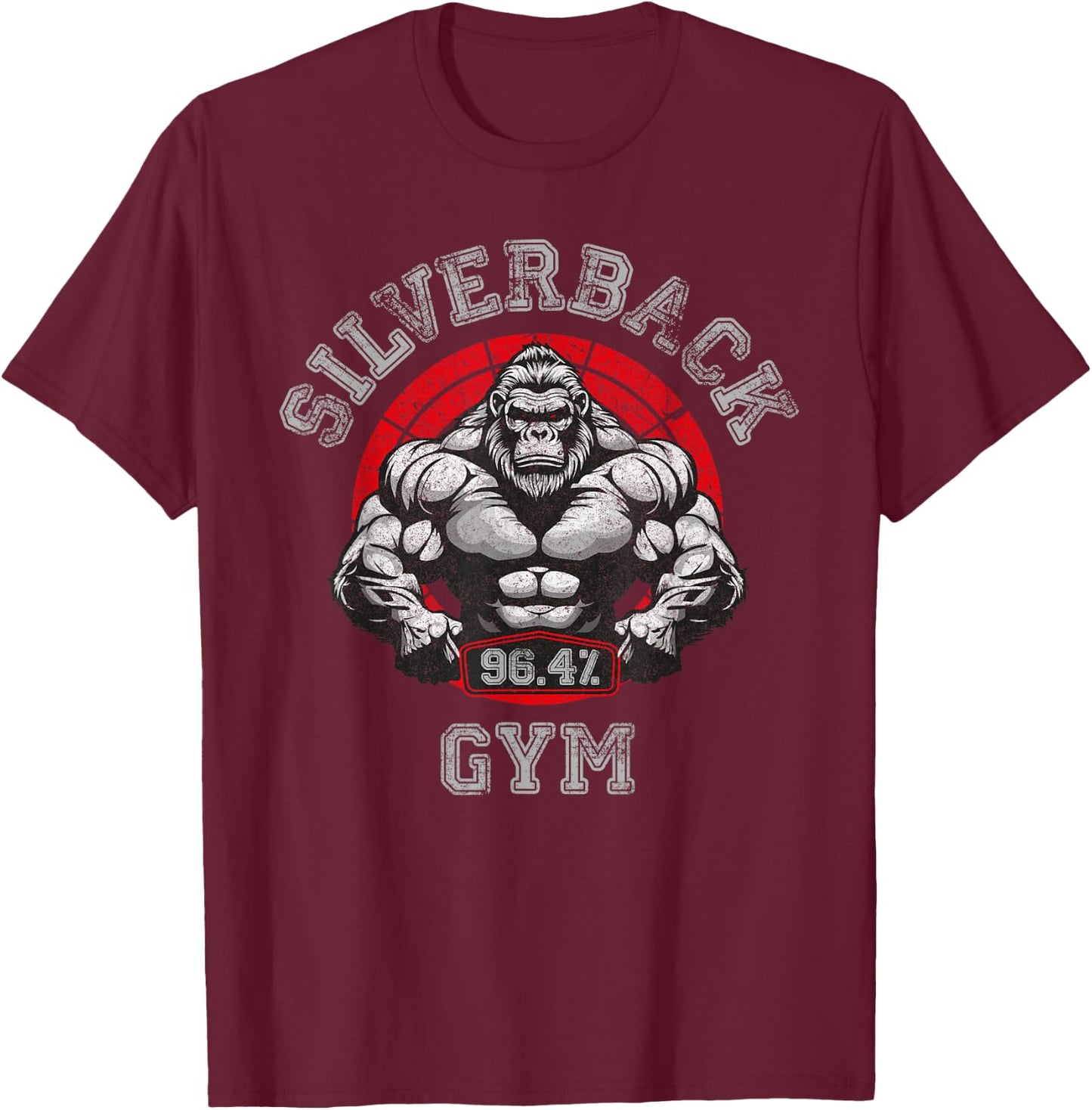 96.4% Silverback Gorilla, Gym Wear, Bodybuilding, Strong , Black, S T-Shirt - T-Shirt | Maroon