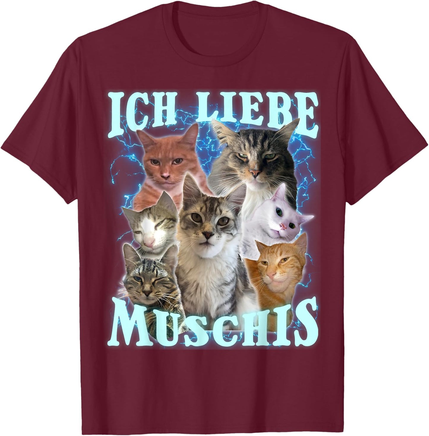 with German Text "Ich Liebe Musch, black T-Shirt - T-Shirt | Maroon