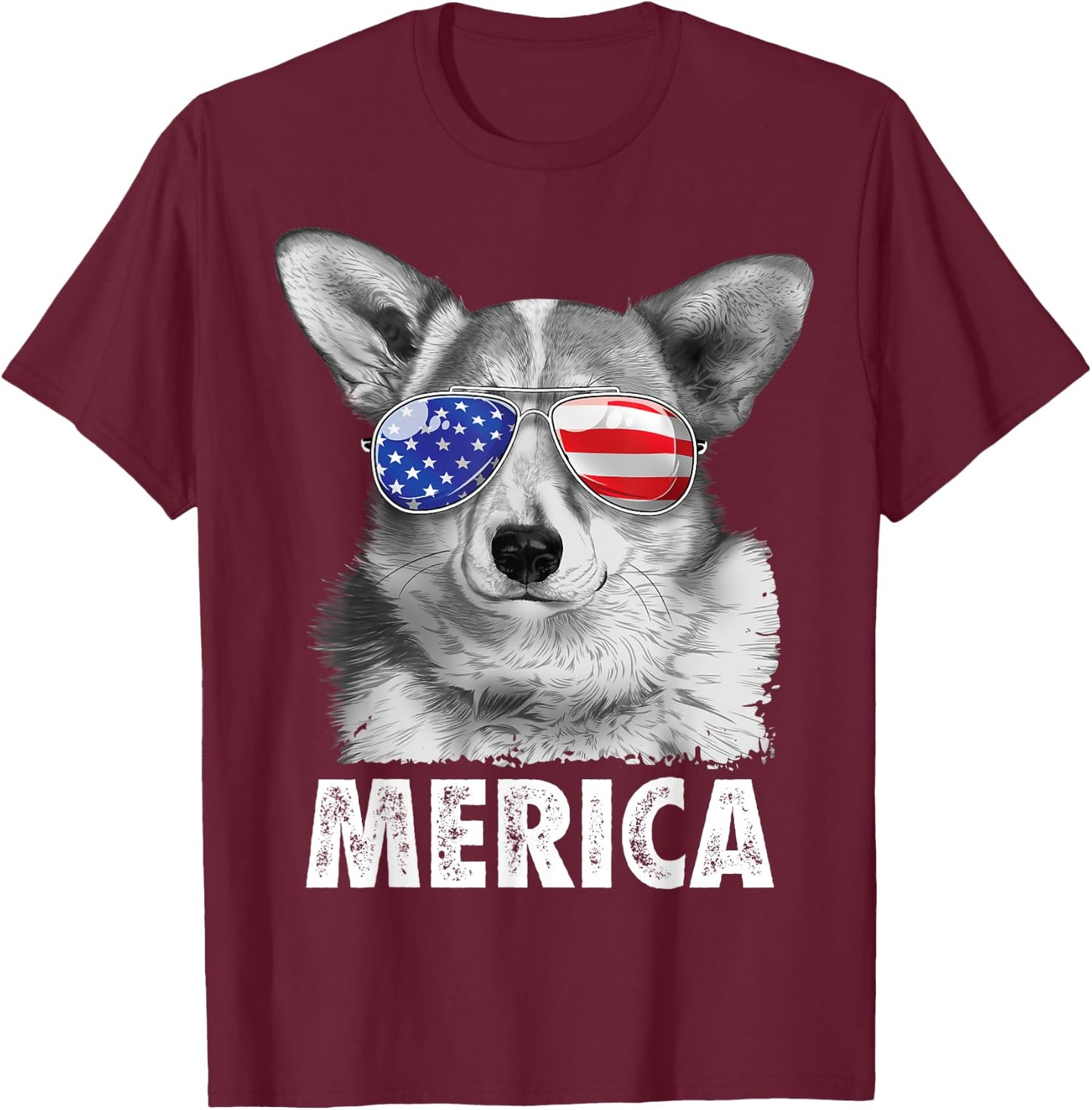 Corgi 4th of July Shirt Merica Men Women USA American Flag T-Shirt - T-Shirt | Maroon