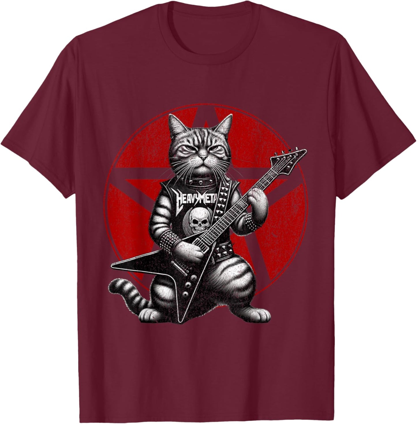 Heavy Metal Cats and Death Metal Music Metalhead Rock Guitar T-Shirt - T-Shirt | Maroon