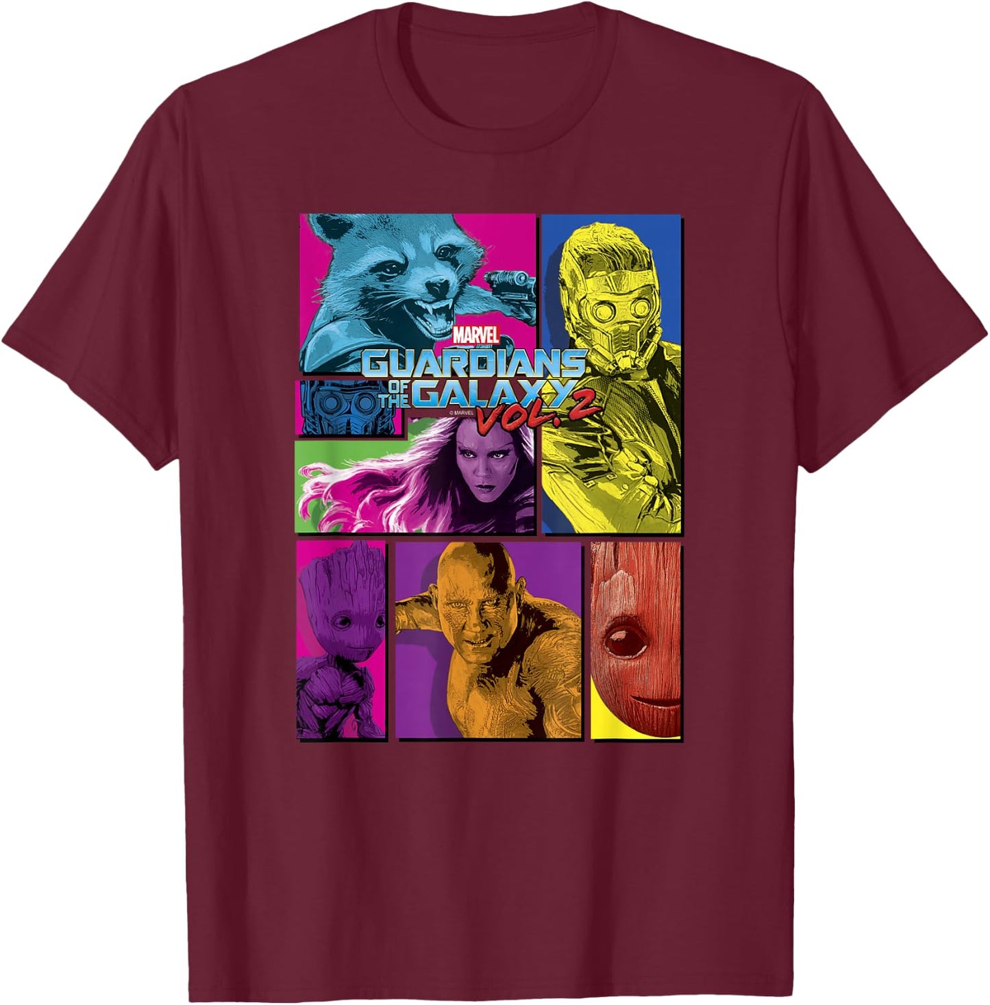 Marvel Guardians of the Galaxy Vol. 2 Group Panels T-Shirt - T-Shirt | Maroon