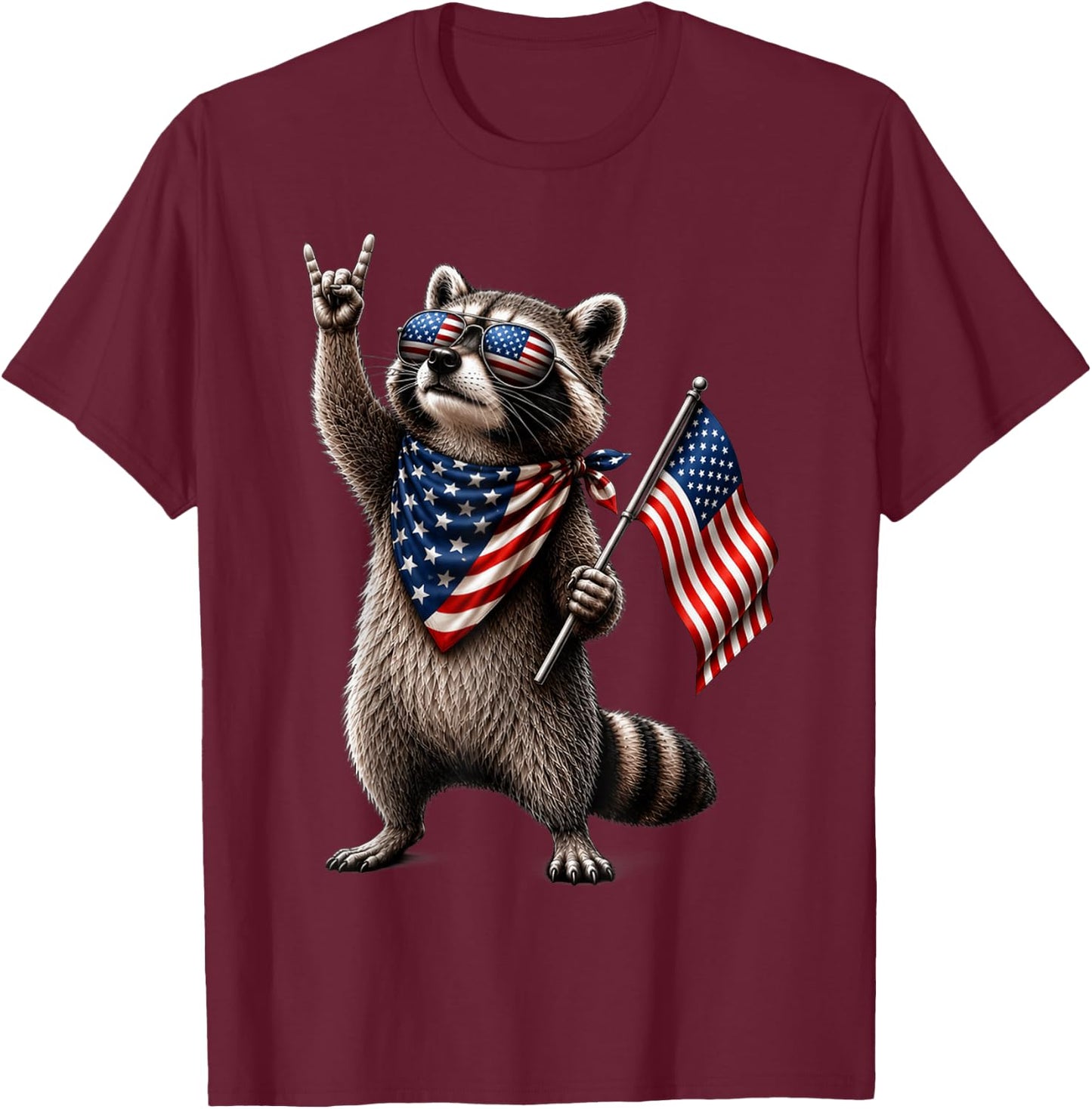 Patriotic Raccoon USA Flag Vintage Fourth of July T-Shirt - T-Shirt | Maroon
