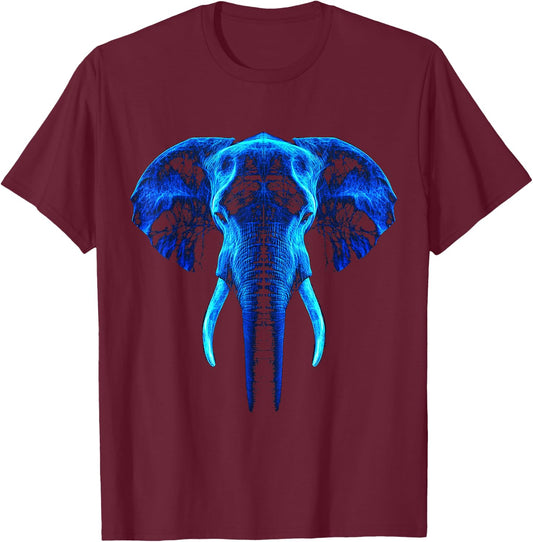 Elephant Blue Eyes Elephant Pattern , Black, S T-Shirt - T-Shirt | Maroon