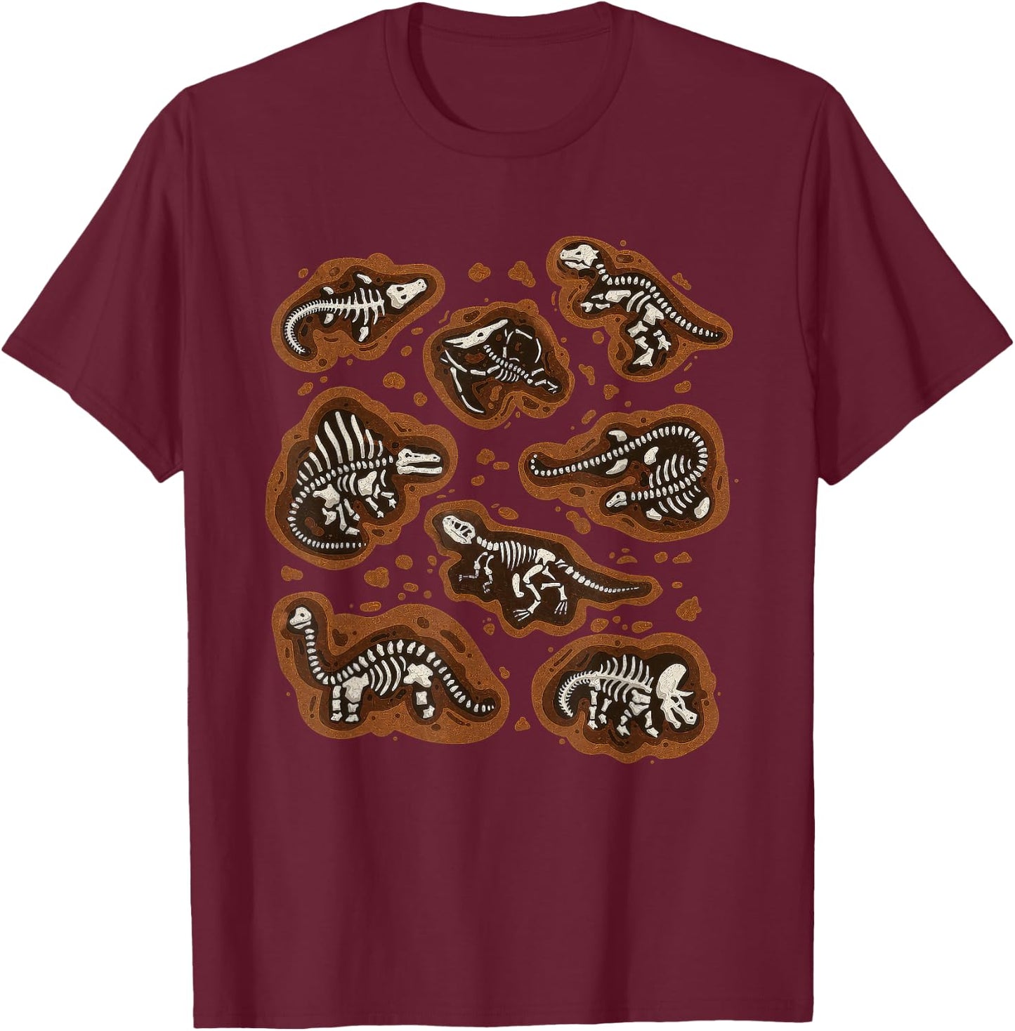 Dinosaur Skeleton Fossil Prehistoric Bones of Dinosaurs T-Shirt - T-Shirt | Maroon