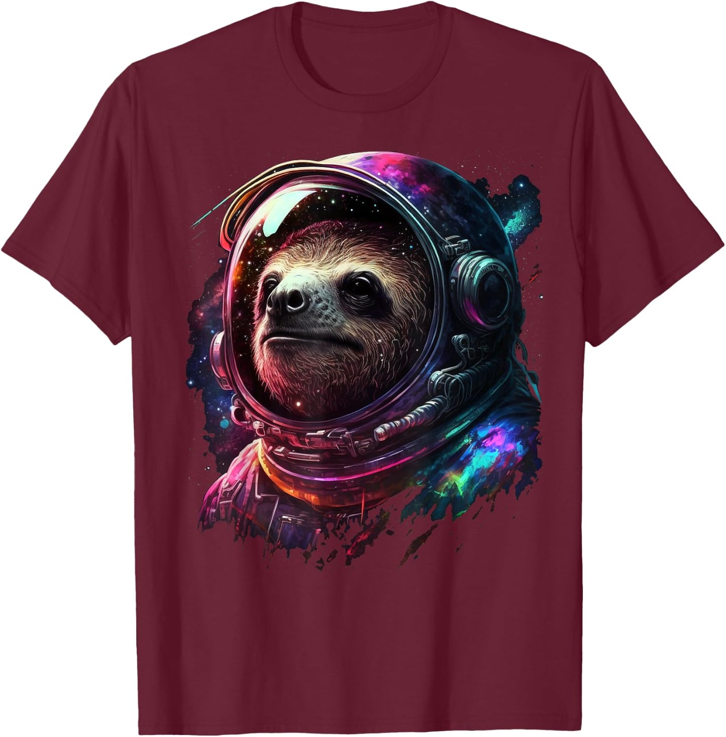 Sloth Astronaut in Space Suit Colorful Cosmos Explorer T-Shirt - T-Shirt | Maroon