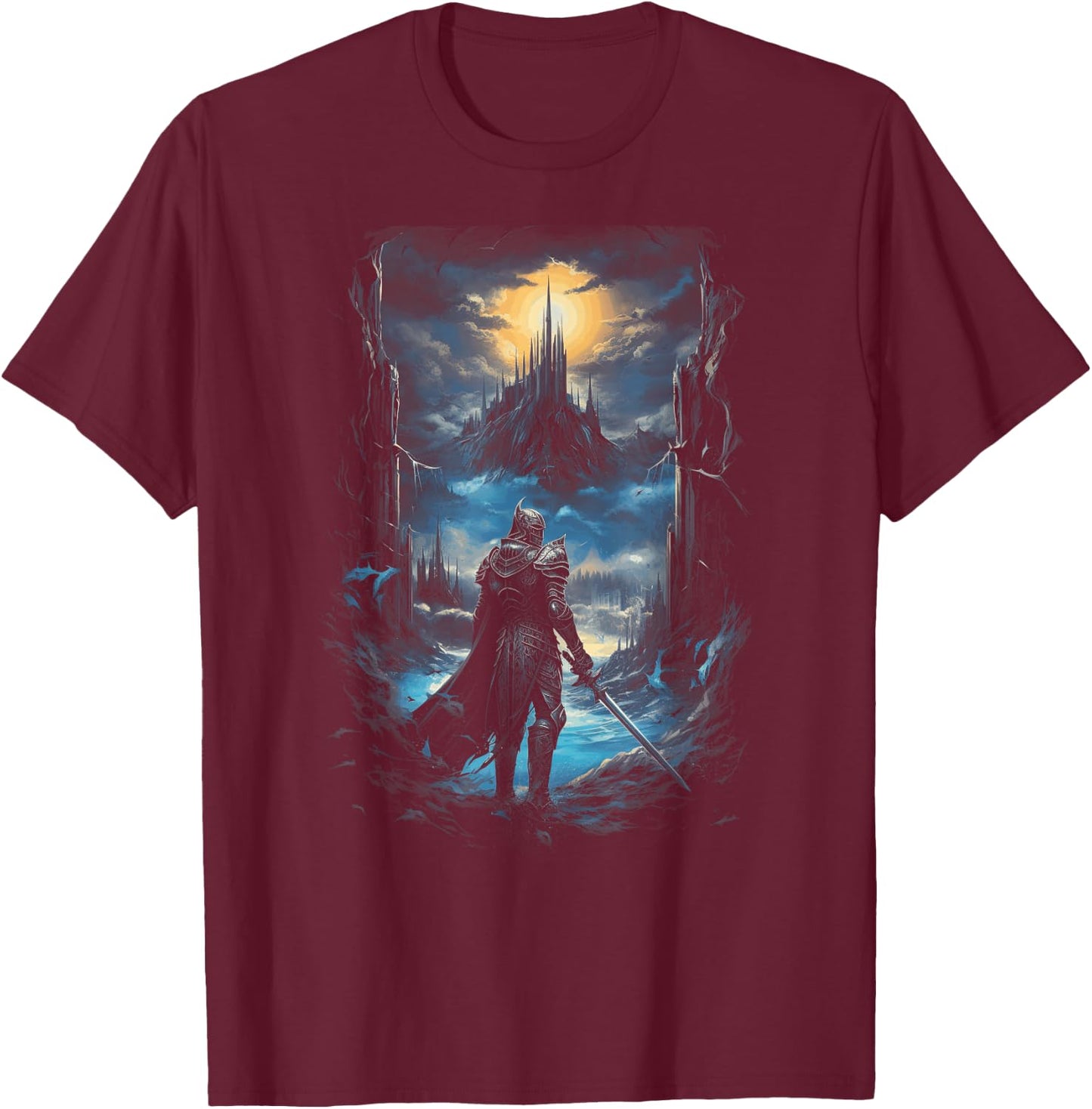 Medivival Knight Dark Dragon Epic Sorcery Gothic Fantasy Castle Magic Fairytale Mythical - -Adults, -Kids - Black - Small - - Short Sleeve - Machine Wash T-Shirt - T-Shirt | Maroon