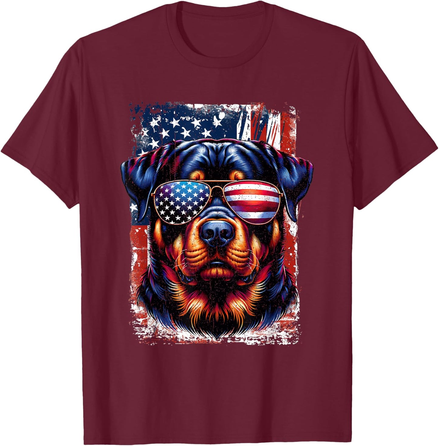 Vintage Rottweiler Dogs Lovers American Flag 4th Of July Women Kids Men T-Shirt - T-Shirt | Maroon