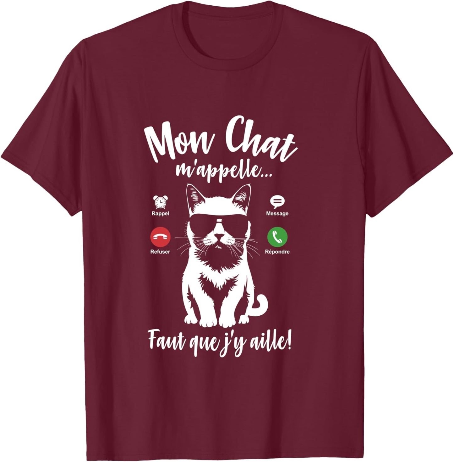 Silhouette Cat Woman Girl Funny My Cat Calls Me Calls Me Design T-Shirt - T-Shirt | Maroon