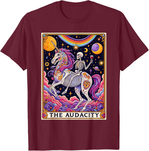The Audacity Tarot Card Shirt Rainbow Skeleton Unicorn Lovers , black T-Shirt - T-Shirt | Maroon
