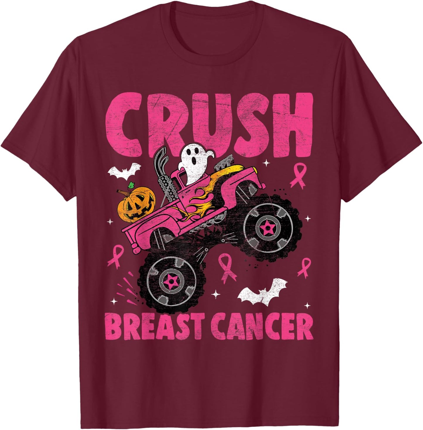 Crush Breast Cancer Awareness Monster Truck Halloween kids T-Shirt - T-Shirt | Maroon