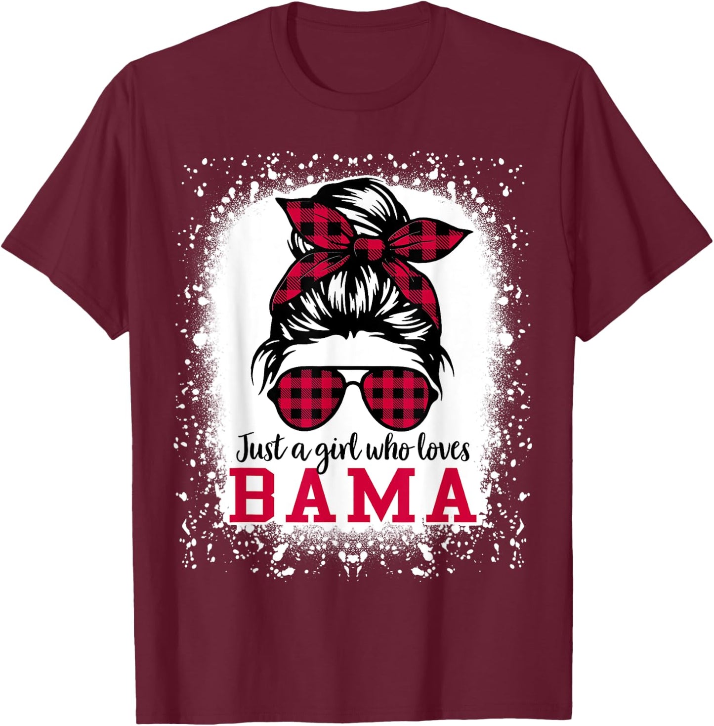 BAMA ALABAMA Women Girls Messy Bun Hair, Alabama State Pride T-Shirt - T-Shirt | Maroon