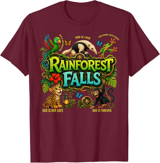 Rainforest Falls VBS 2026 Bible Christian Men Women Kids T-Shirt - T-Shirt | Maroon