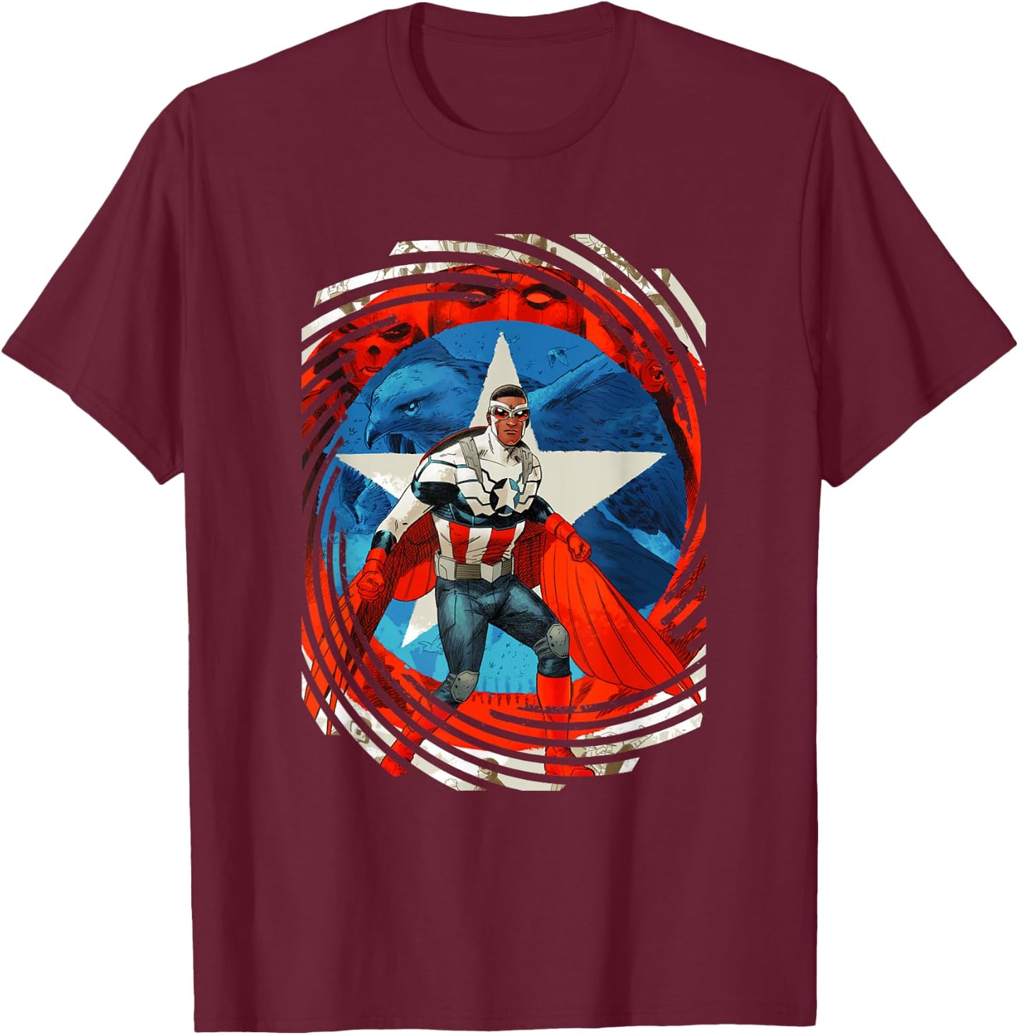 Marvel Comics Retro Classic Sam Wilson Captain America Swirl T-Shirt - T-Shirt | Maroon