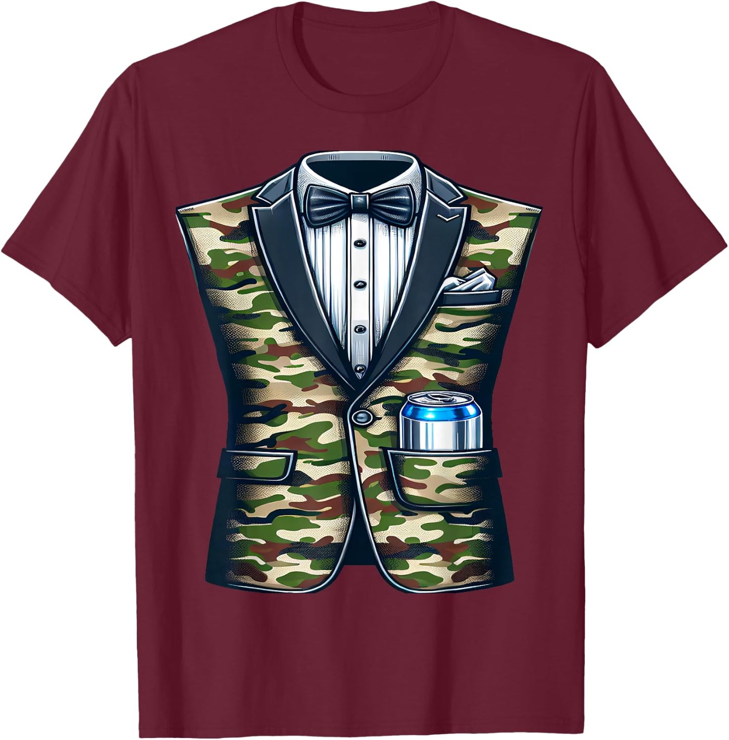 Tuxedo Camouflage with Beer T-Shirt - T-Shirt | Maroon