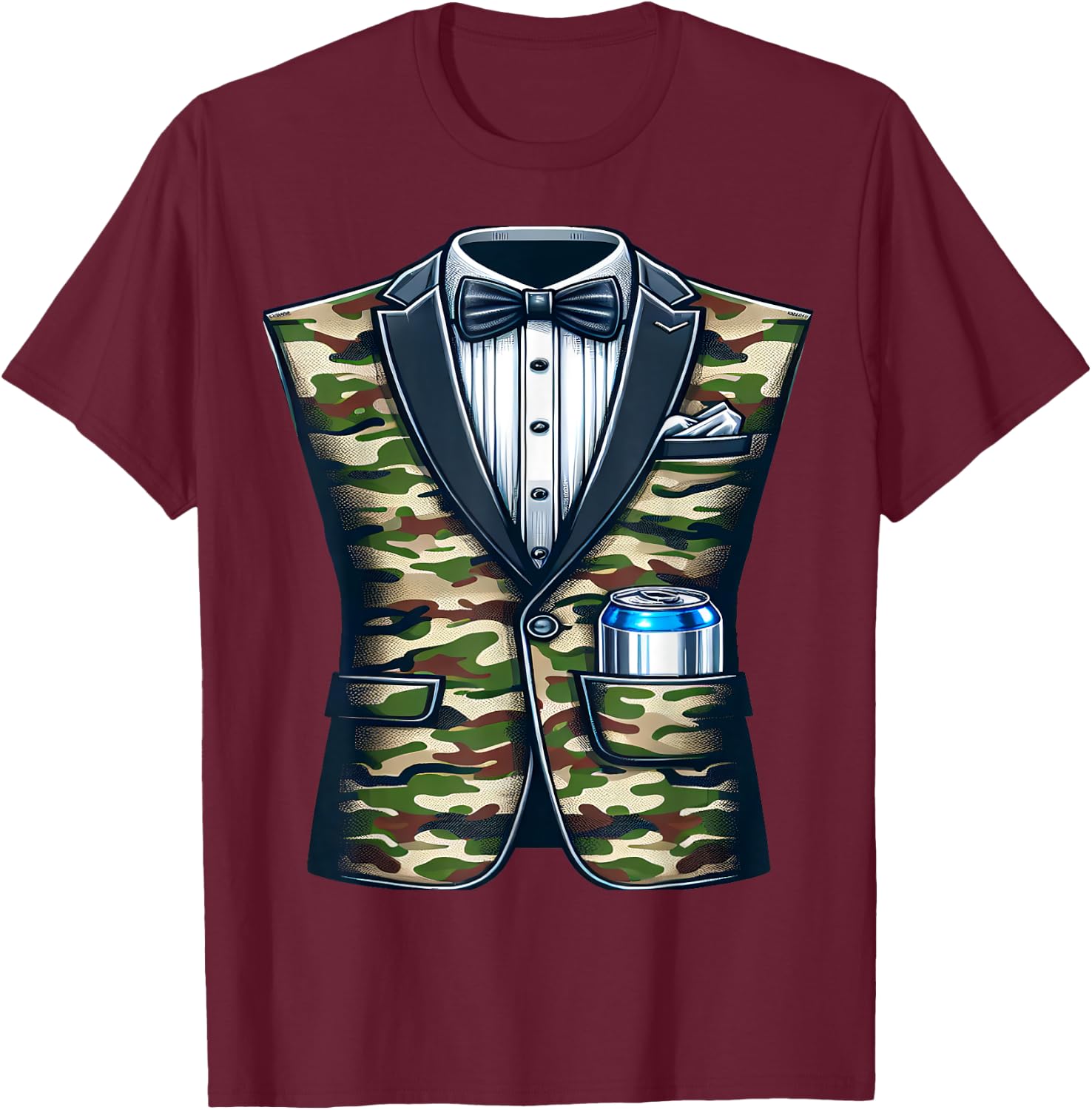 Tuxedo Camouflage with Beer T-Shirt - T-Shirt | Maroon