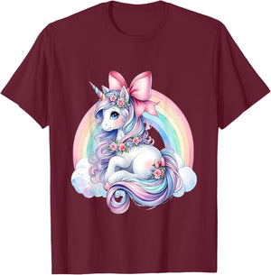 Rainbow Unicorn with Bow T-Shirt - T-Shirt | Maroon