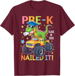 Pre-K Graduation Class Of 2026 Graduate Dinosaur Boys Kids T-Shirt - T-Shirt | Maroon