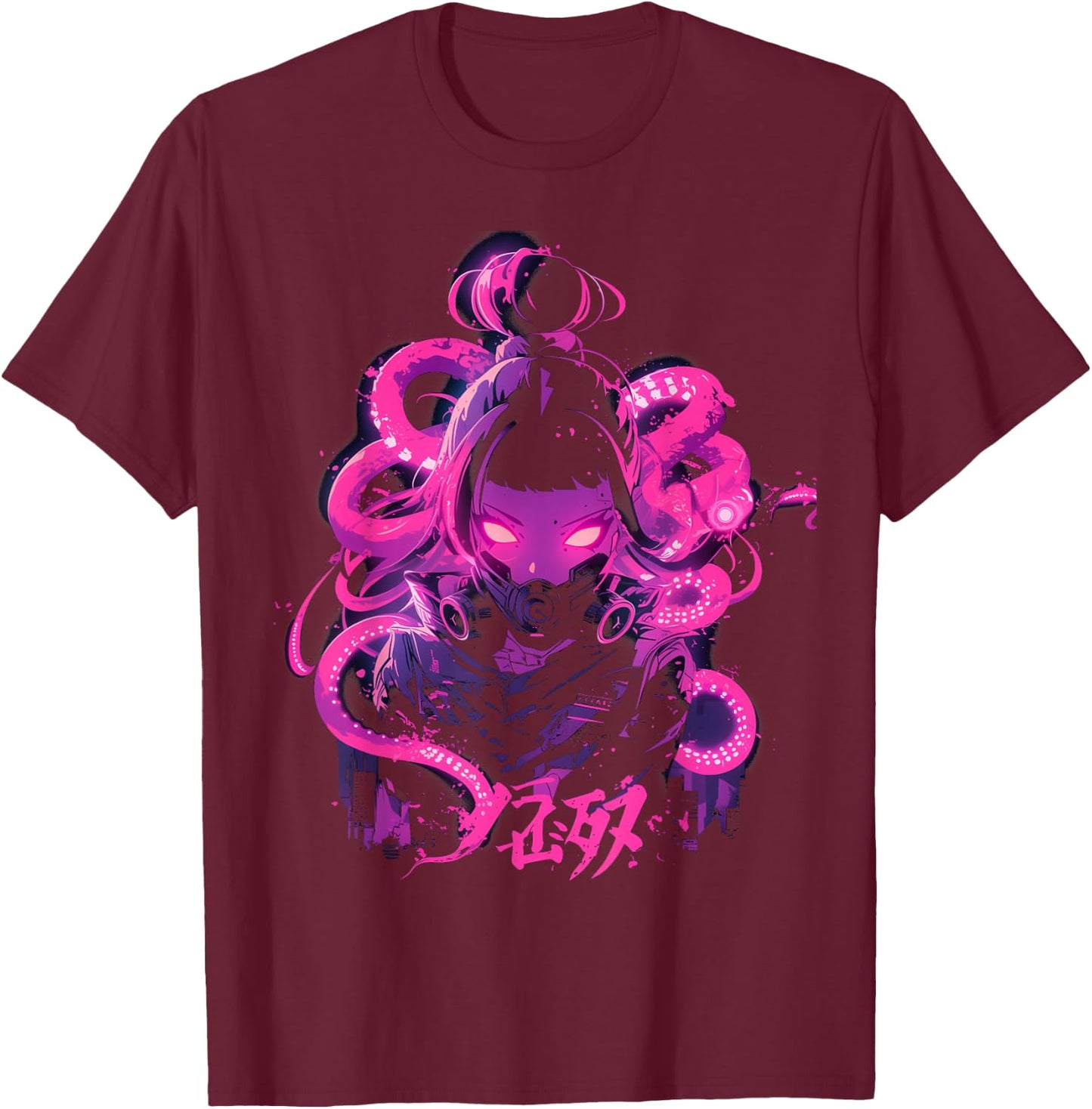 Japanese Anime Manga Girl Octopus Cyberpunk Gothic Horror T-Shirt - T-Shirt | Maroon