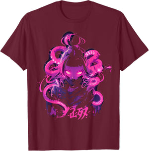 Japanese Anime Manga Girl Octopus Cyberpunk Gothic Horror T-Shirt - T-Shirt | Maroon