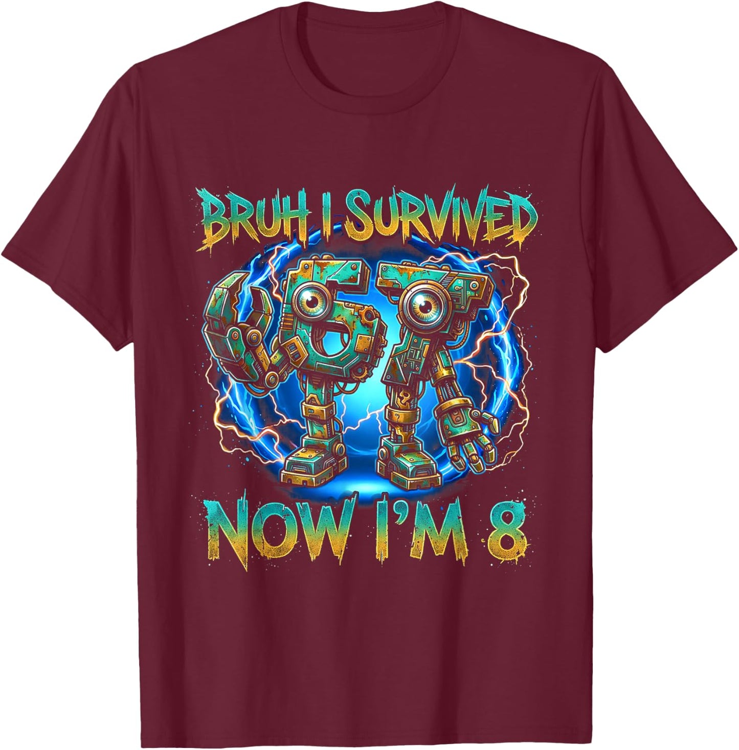 8 Year Old Boys Birthday Outfit 67 Meme Girls 8th Birthday T-Shirt - T-Shirt | Maroon