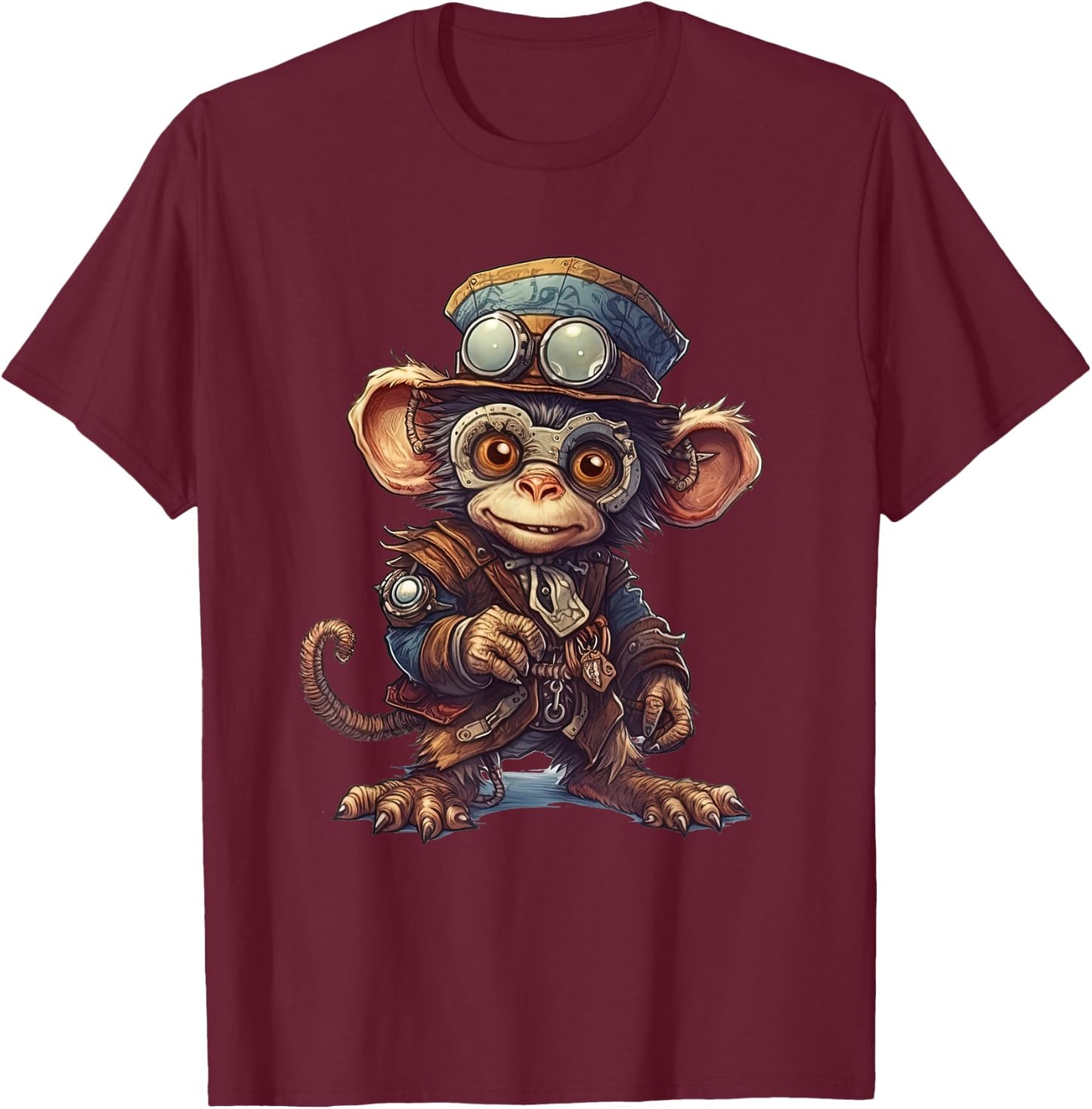 Monkey in steampunk mechanical gear, vibrant chimp T-Shirt - T-Shirt | Maroon