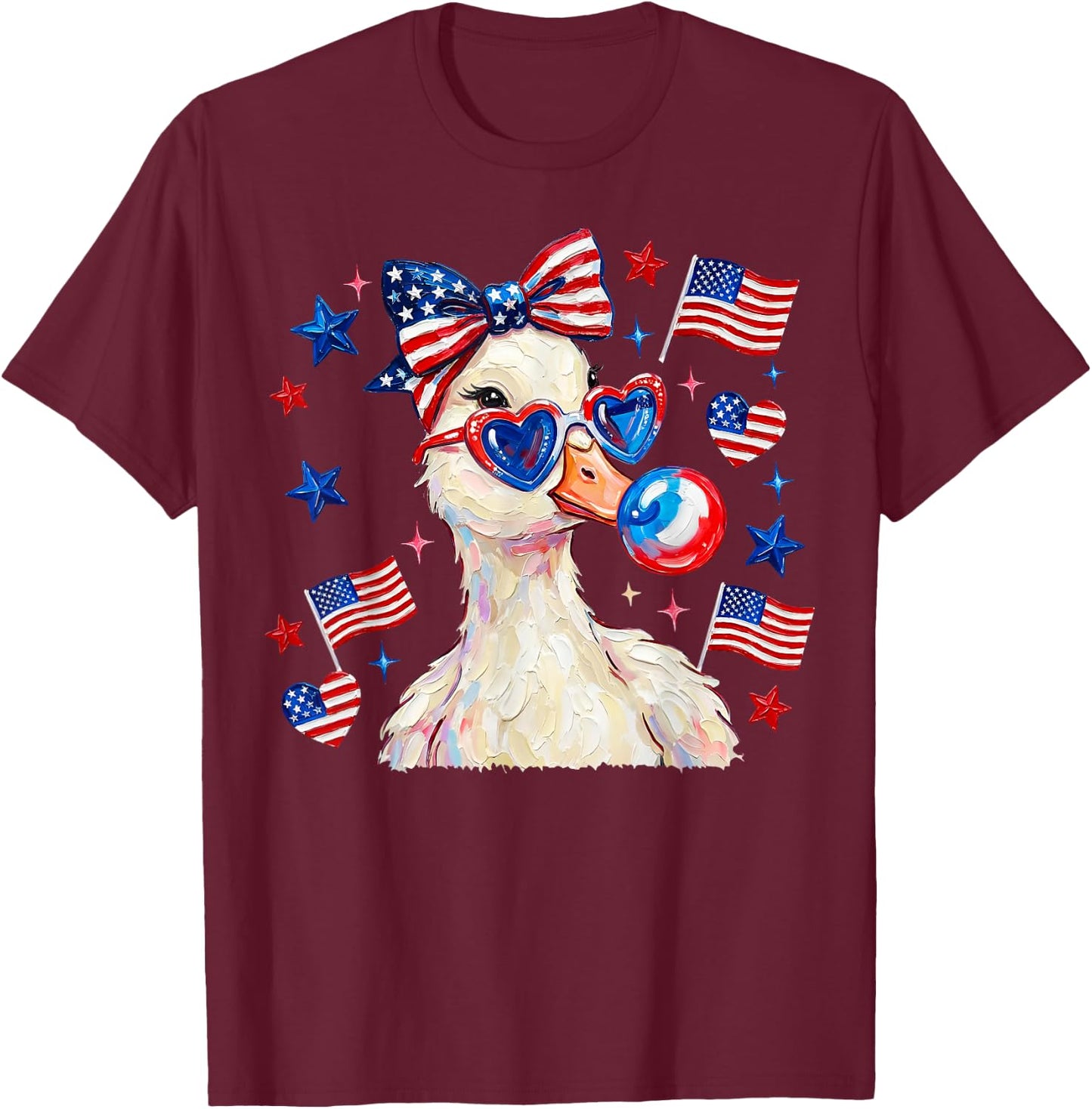 Patriotic Goose Chill the Fourth Out Bubble Gum 4th of July T-Shirt - T-Shirt | Maroon