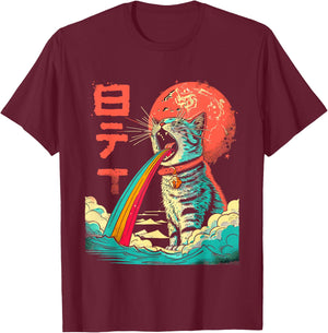 Japanese Art Cat Rainbow Kaiju T-Shirt - T-Shirt | Maroon