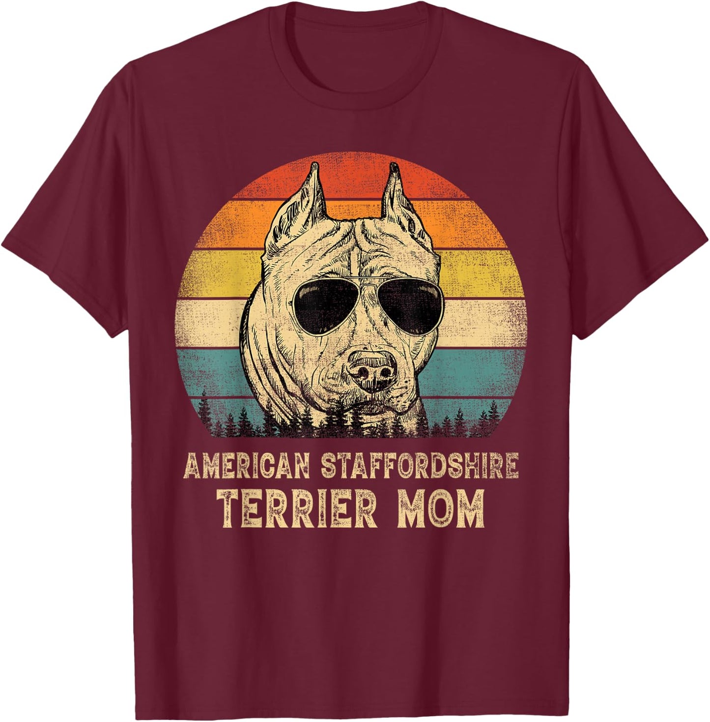 Vintage American Staffordshire Terrier Mom Dog Mother's Day T-Shirt - T-Shirt | Maroon