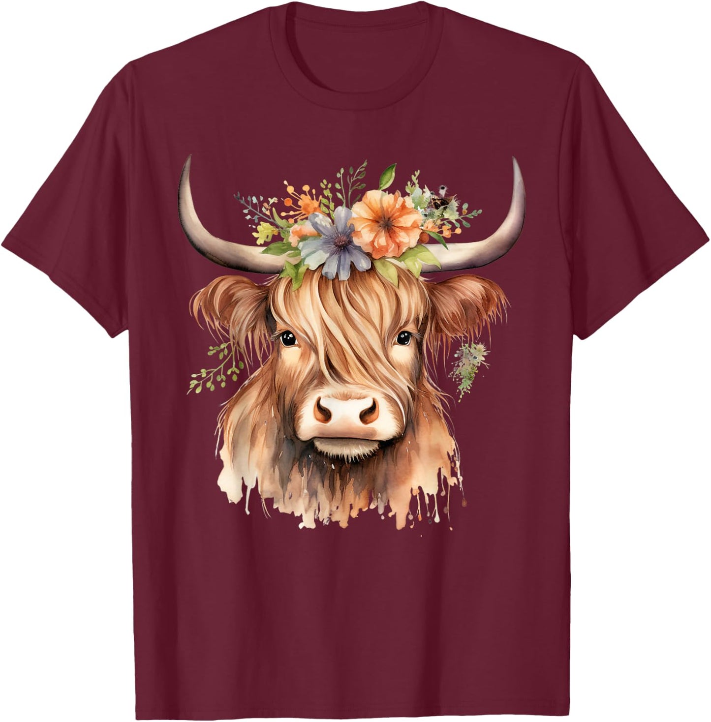 Cow, Scottish Highland Cow, Western Wear, Highland Cow T-Shirt - T-Shirt | Maroon