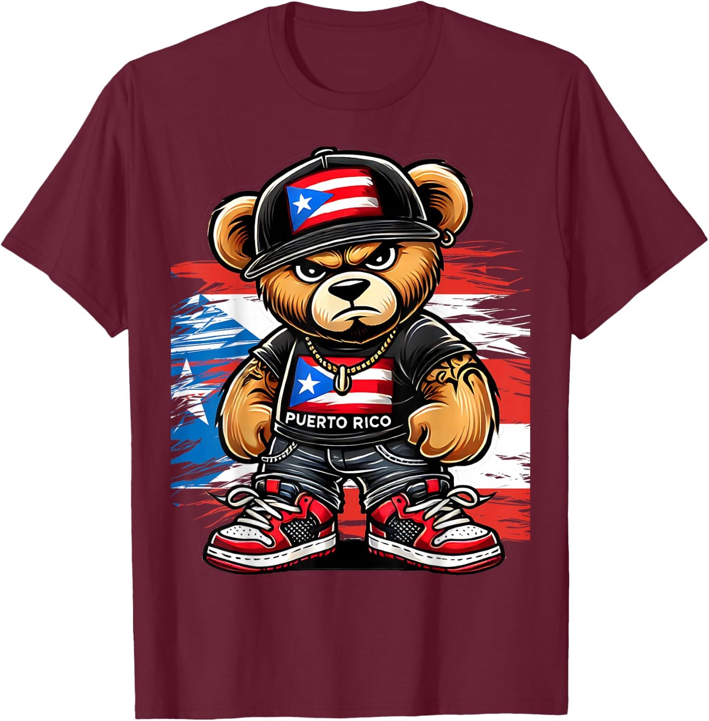 Cute Teddy Bear Puerto Rico Flag Boricua Puerto Rican T-Shirt - T-Shirt | Maroon