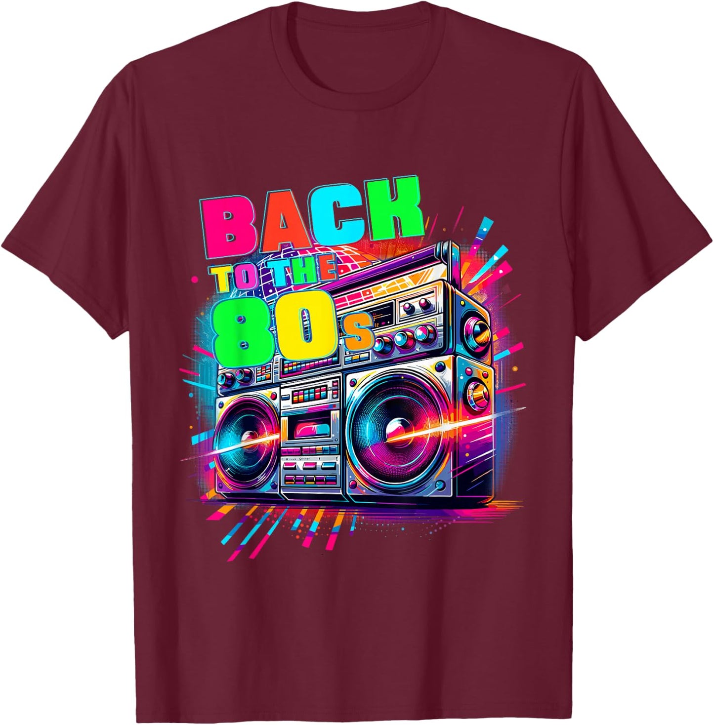 Back To The 80s Party Carnival Costume Fancy Dress 80s , black T-Shirt - T-Shirt | Maroon