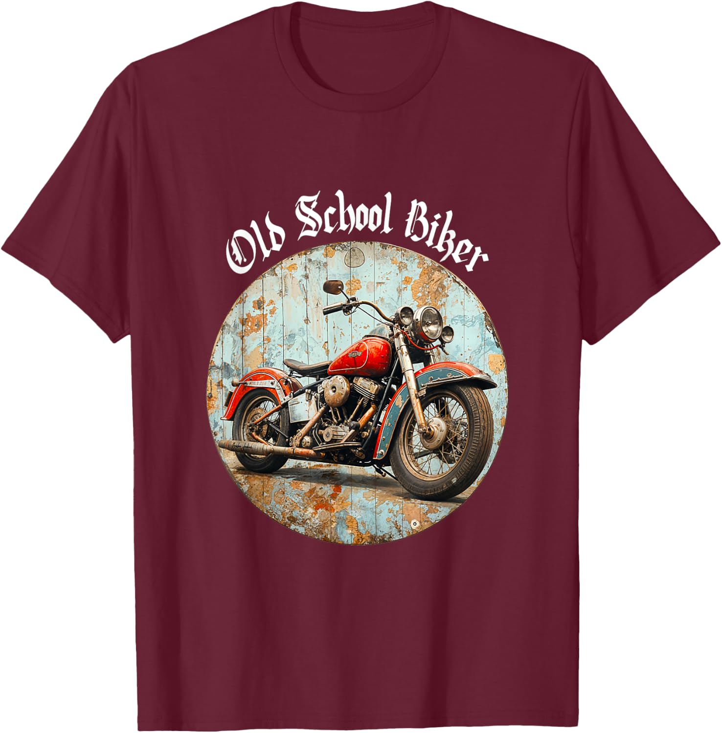 Old School Biker Motorcycle Biker Gift , Black, S T-Shirt - T-Shirt | Maroon