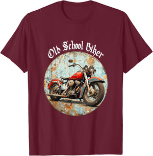 Old School Biker Motorcycle Biker Gift , Black, S T-Shirt - T-Shirt | Maroon