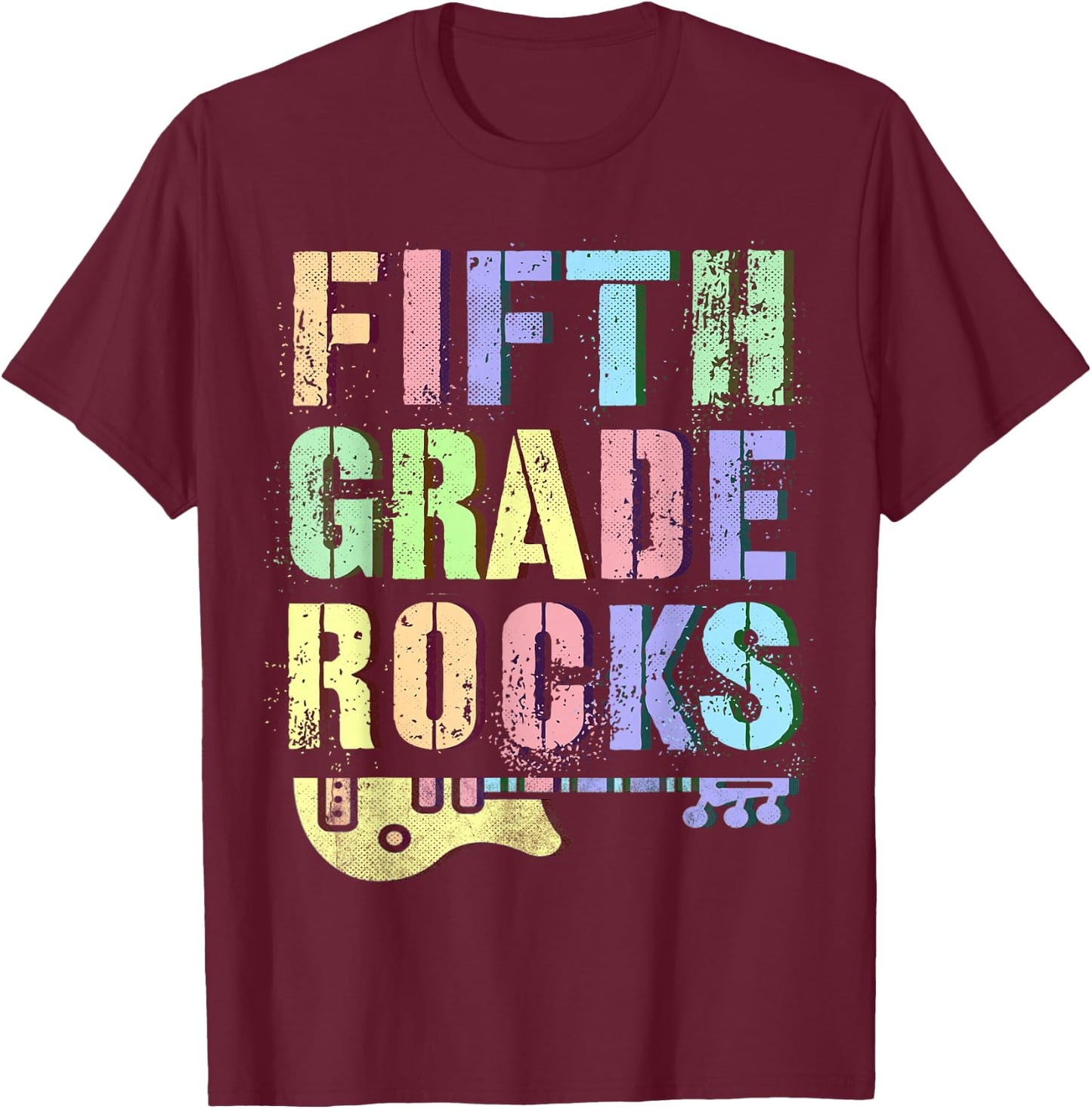 Retro 5th GRADE ROCKS Teacher Rockstar Squad Fifth Grader T-Shirt - T-Shirt | Maroon