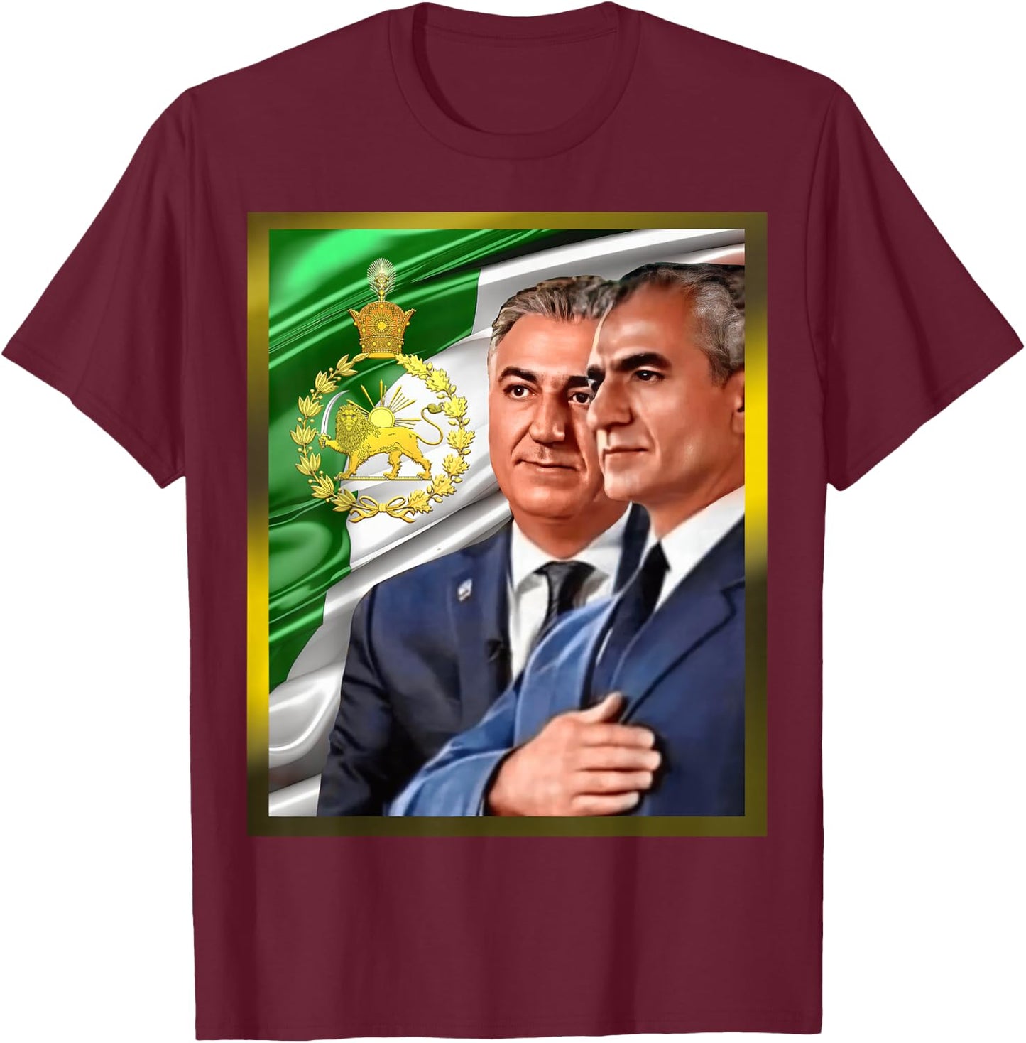 King Mohmmad Reza Pahlavi and King Reza Pahlavi , black T-Shirt - T-Shirt | Maroon