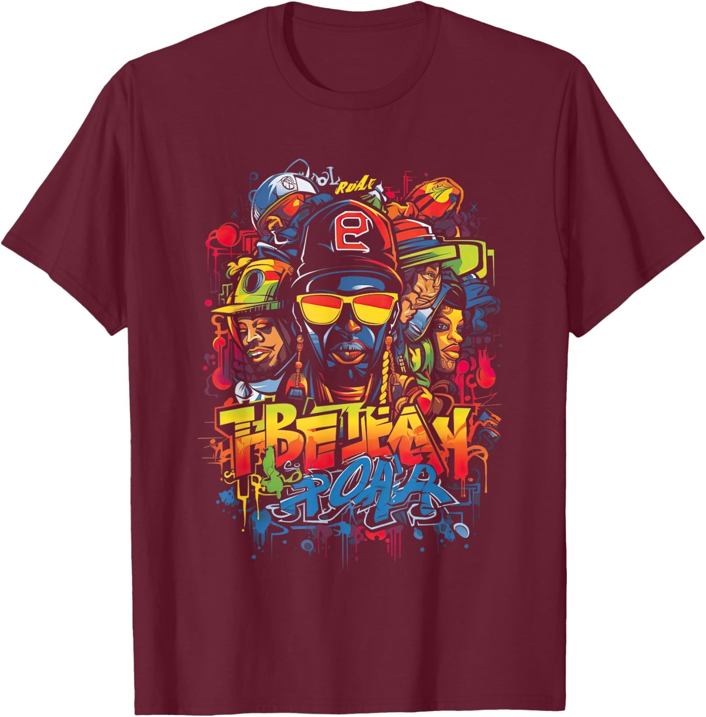 Hip Retro 80s New York Rapper Art 90er Jahre Hop Graffiti Oldschool Rap Boom Rap für -Erwachsene, Multicolored, Graffiti, Crew-Kragen, Kurzarm, Polyester, S T-Shirt - T-Shirt | Maroon