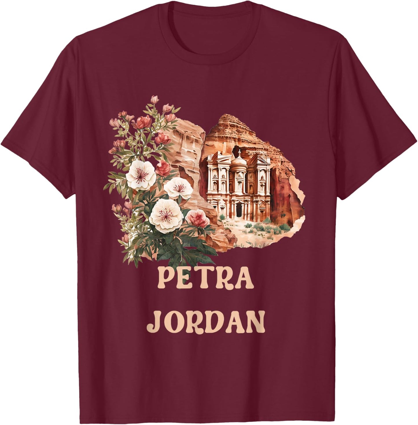 Al Khazneh Petra Jordan Travel Wanderlust Vacation Museum T-Shirt - T-Shirt | Maroon