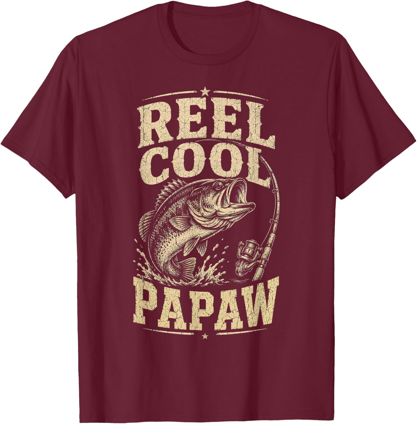 Reel Cool Papaw Grandpa Funny Fathers Day Vintage Style T-Shirt - T-Shirt | Maroon