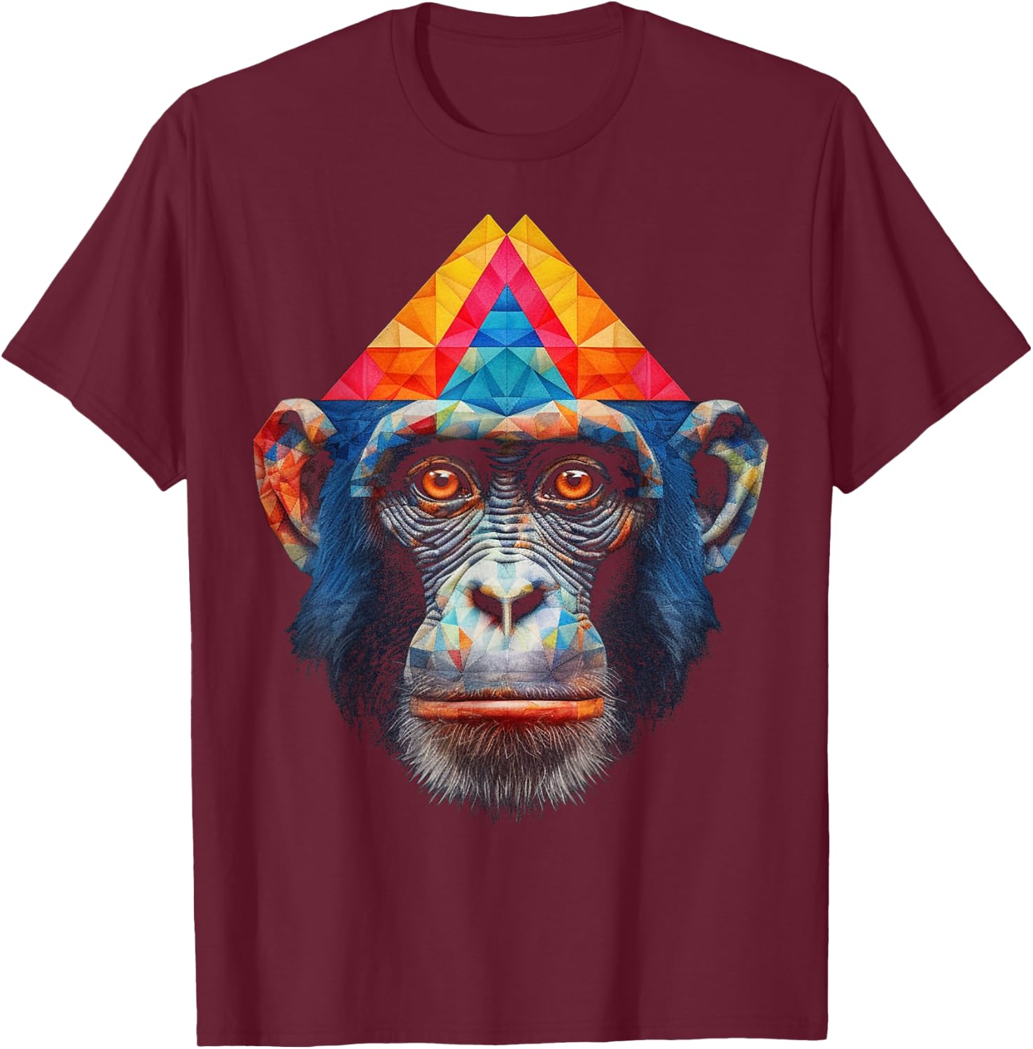 Monkey Polygon Colourful Zoo Animal Lover Motif Animal Monkey T-Shirt - T-Shirt | Maroon
