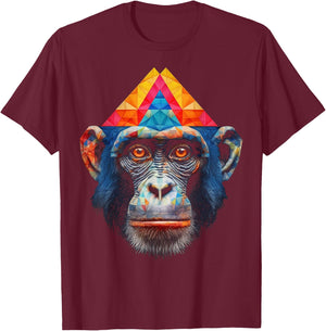 Monkey Polygon Colourful Zoo Animal Lover Motif Animal Monkey T-Shirt - T-Shirt | Maroon