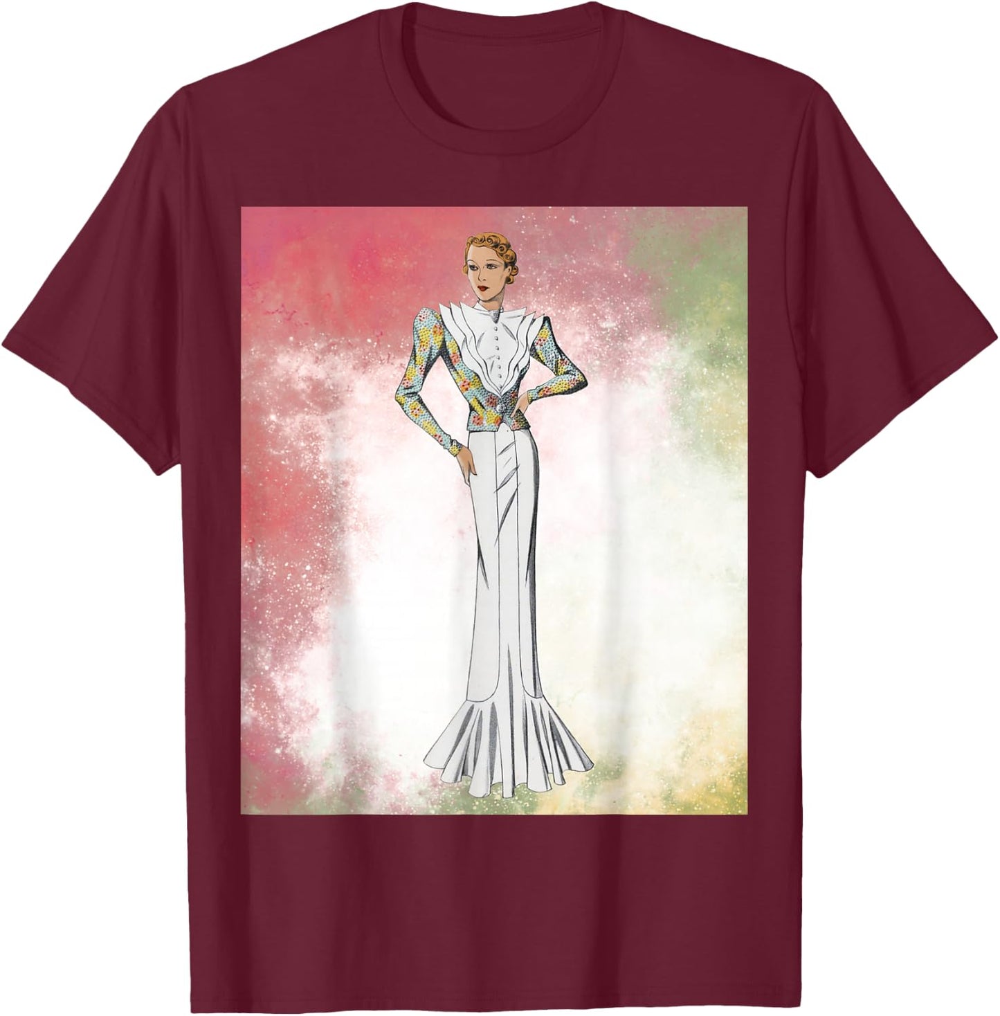Vintage 1930's Fashion Design T-Shirt - T-Shirt | Maroon