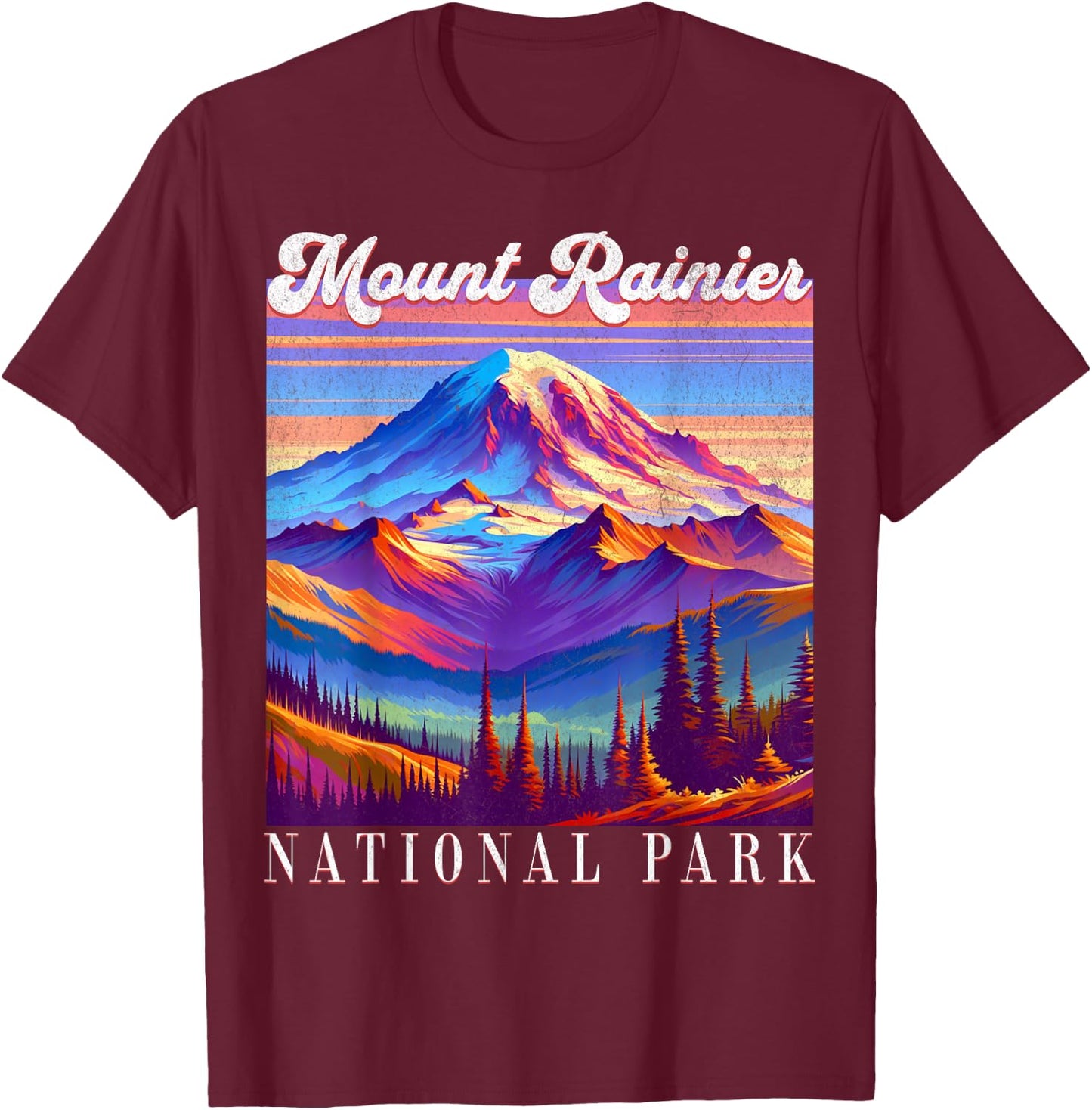 Mt. Rainier National Park Mountain Art Souvenir T-Shirt - T-Shirt | Maroon